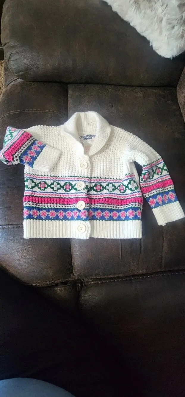 OshKosh B'gosh Girls 18M Fair Isle Knit Cardigan Sweater Button Collared